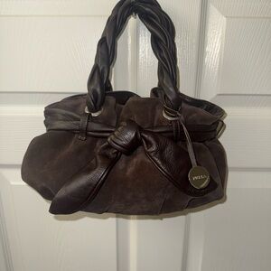 Furla Dark Brown Suede Shoulder Bag